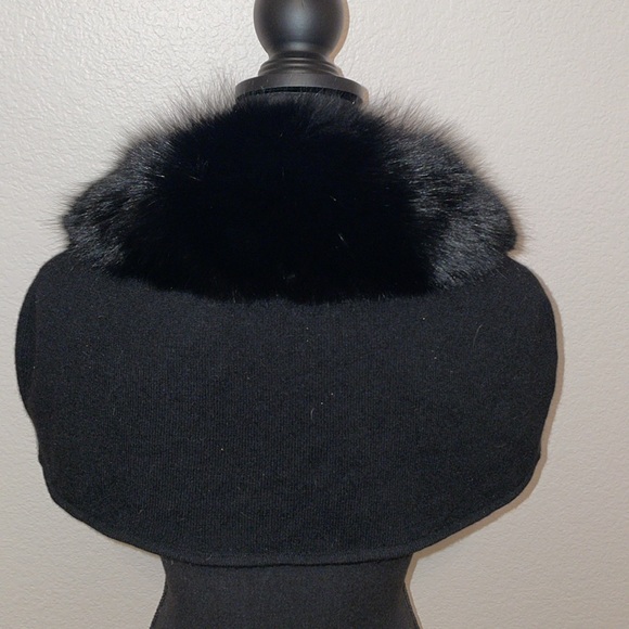 Robert Rodriguez stunning black shawl cape collar real fox cashmere lace size S - Picture 7 of 11